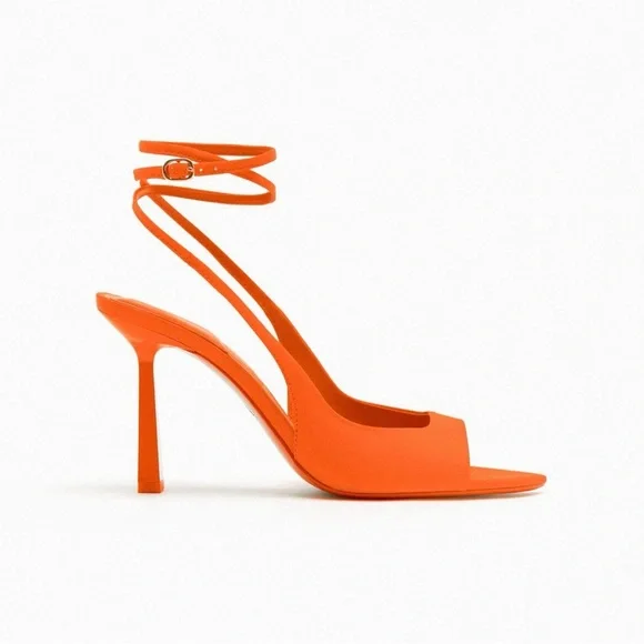 Zara Vibrant Orange Heeled Sandals - Picture 1 of 6